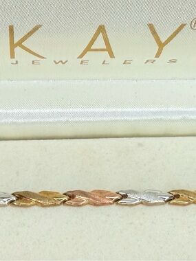 Kay Jewelers Tri-Color X Link Bracelet in White, Yellow, & Rose Gold